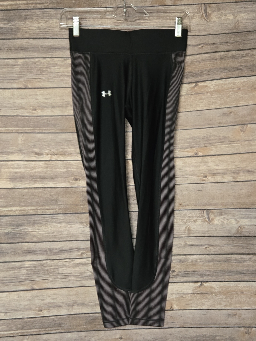 Under Armour Black Leggings with Gray Striped Side Panels